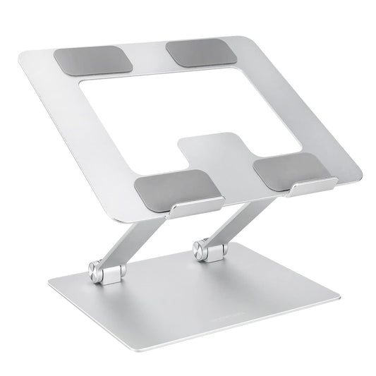Amazon Basics Sturdy and Portable Ergonomic Laptop Stand for Desk, Adjustable Riser, Fits all Laptops and Notebooks up to 17.3 Inch, Silver, 10 x 8.7 x 6 in
